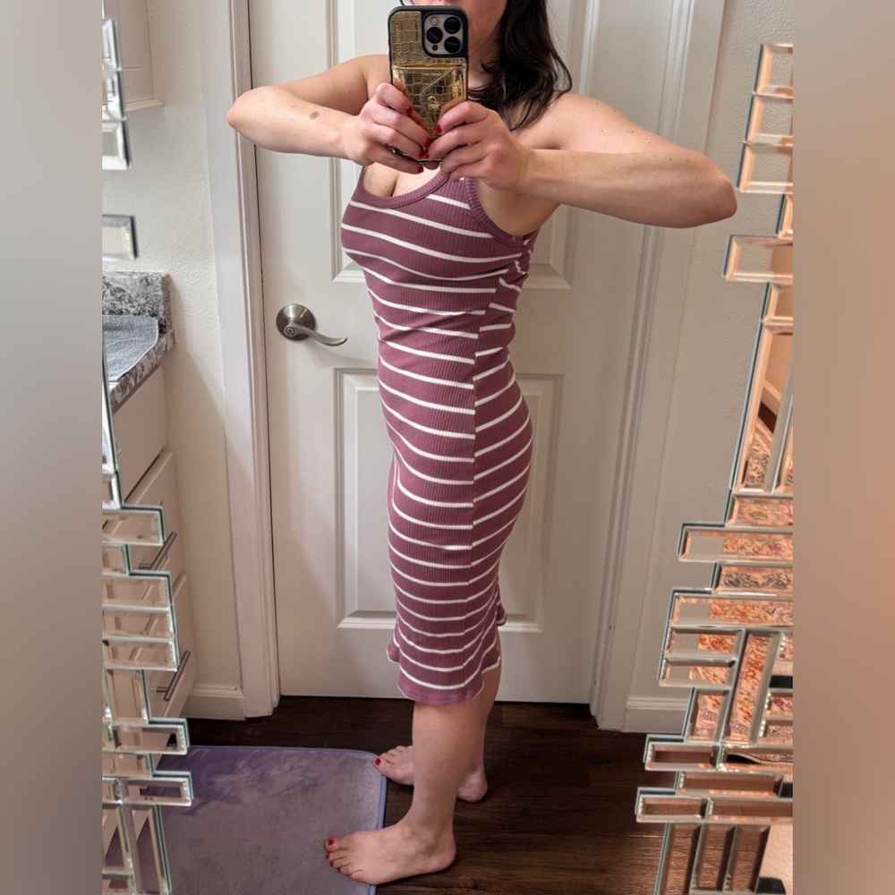 Blush Pink, Midi Dress, Women Size S, Form-fitting, Criss-cross straps in back